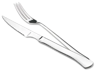 Cuchillo chuletero y tenedor de acero
